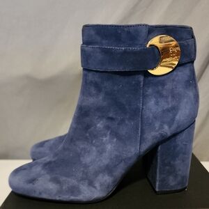 Tommy Hilfiger Blue and Gold Ankle Booties with Chunky Heel